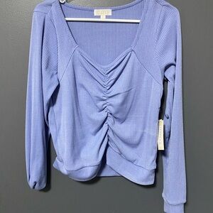 Elegant Blue Ruched Women's Blouse